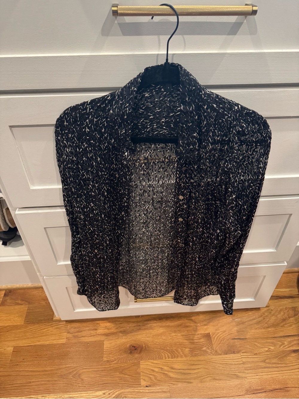 Theory Black and White Marled Open-Front Button Down